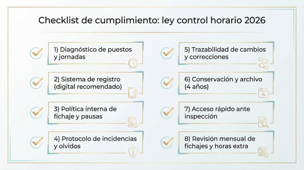 Checklist de cumplimiento de la ley control horario 2026 para empresas