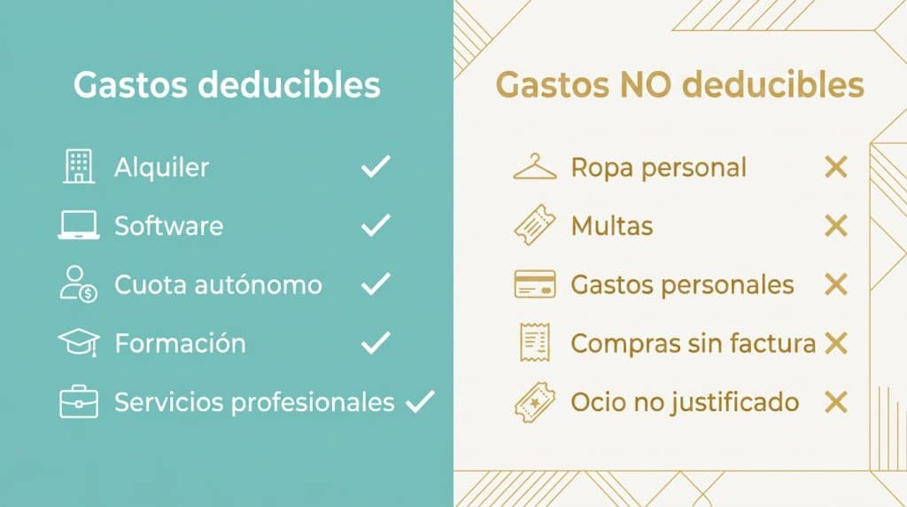 Comparativa gastos deducibles y no deducibles autónomos 2026